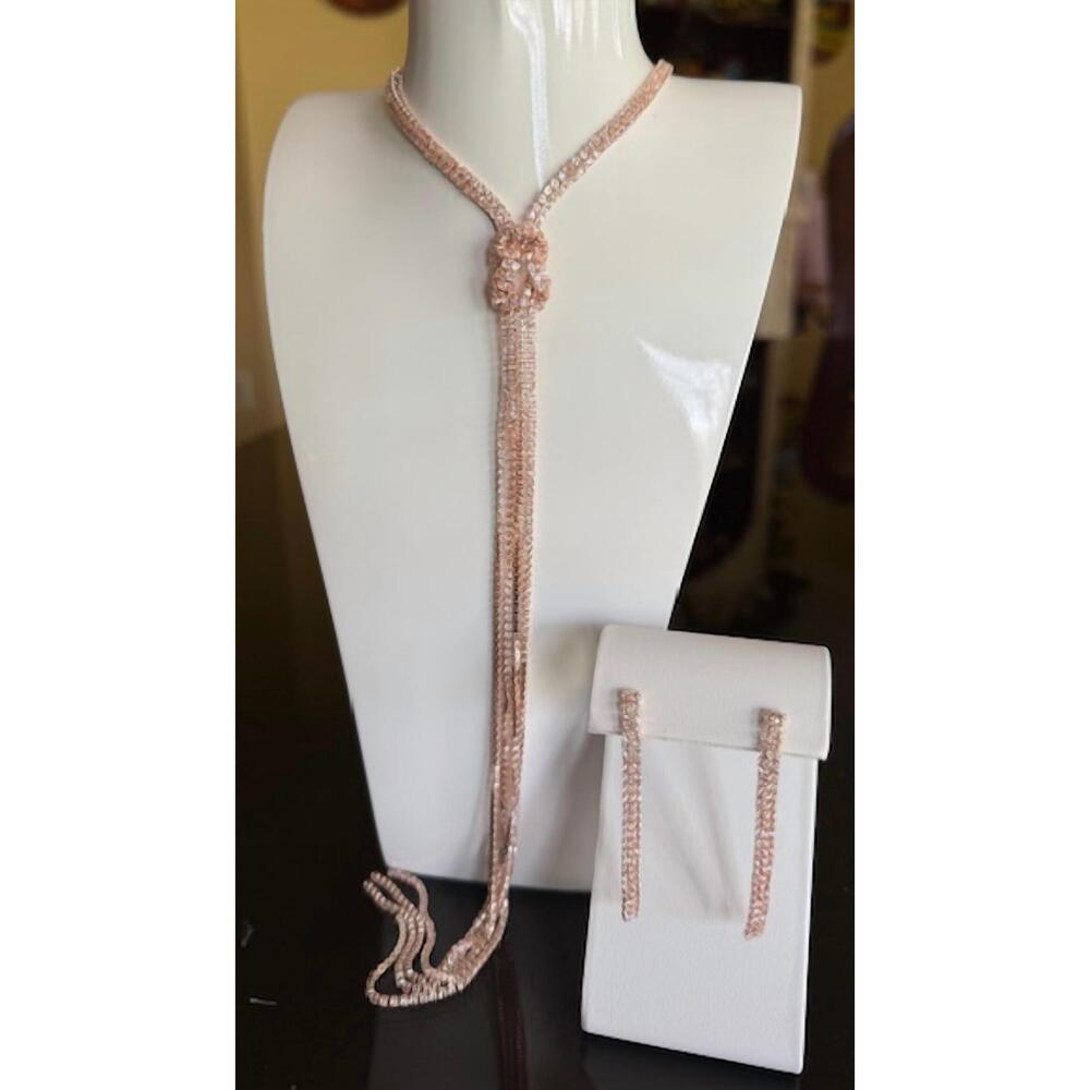 NEW JACQUELINE KENT women's long necklace & earring set in rose gold